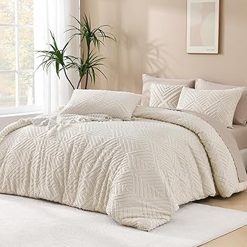 Andency Oversized King Comforter 128''x120'', 3 Pieces Beige Boho Bedding Set & Collections, All Season Soft Farmhouse Tufted Fluffy Bed Set (1 Comforter, 2 Pillowcases)