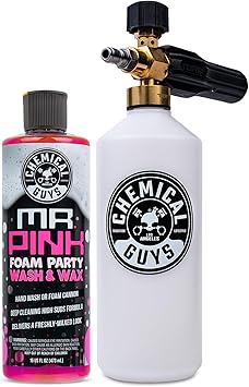 Chemical Guys EQP367 TORQ Professional Snow Foam Cannon Car Wash Snow Foamer + Mr. Pink Foam Party Wash & Wax 16 fl oz (Safe for Cars, Trucks, SUVs, RVs, & More) Works with Pressure Washer