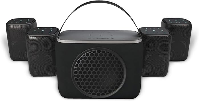 Rocksteady Stadium 2 Bluetooth Speaker & Subwoofer Bundle – 4 Speakers + Sub | Portable Multi-Room, Indoor/Outdoor System | Up to 30-Hr Battery | 150 ft Range