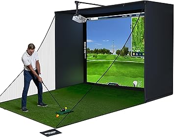 Complete Golf Simulator Enclosure Package – 4K-Ready Impact Screen with Blackout Cage, Projector Mount, Frame Poles, Side Shank Nets | Indoor & Garage Practice | Easy Setup | 12-Month Warranty