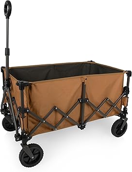 PICNIC TIME Wilderness Wagon Collapsible Folding Wagon, Outdoor Wagon Cart, Sport Utility Wagon, (Brown & Gray)