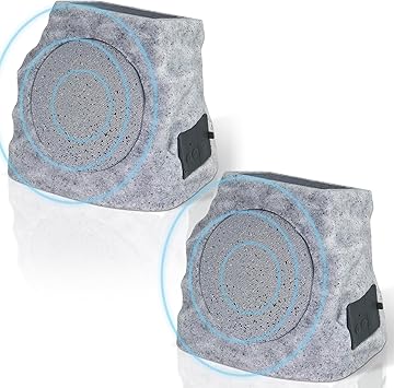 2-Pack Solar Powered Rock Speakers Outdoor Water-Resistant with 3 Mode Lights and Pair Function USB Rechargeable for Patio Garden Party Pool Outside(Two)