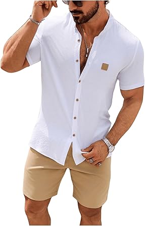 SOLY HUX Men's Casual Tracksuit Button Down Shirt and Drawstring Waist Short Sets Summer 2 Piece Outfits