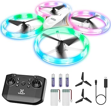 Drones for Kids, RC Drone with Cool Led Lights Mini Remote Control Beginner Drone Indoor Outdoor RC Quadcopter with 3D Flip and 2 Rechargeable Battery Flying Toys Gift for Boys Girls, White