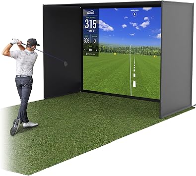 GoSports Golf Simulator Enclosure Nets - Complete Set with Frame and HD Impact Screen Kit - Indoor At Home Golf Training Equipment - Choose 10x8 ft, 12x9 ft, or 14x8 ft