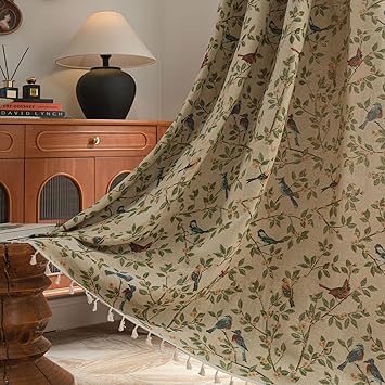 ENJOYBRIDAL Floral 96 Inch Curtains for Bedroom Jacquard Drapes Bird Patterned Semi Sheer Boho Long Window Curtains Living Room 2 Panels Farmhouse Rod Pocket Light Filtering Decor Window Treatments