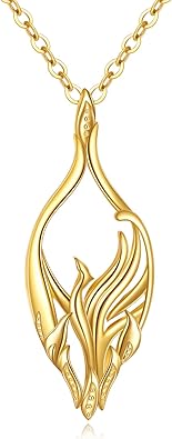 DOVRAN Solid 14K Gold Phoenix Necklace for Women Yellow Gold Rising Phoenix Pendant Fire Phoenix Necklace Fine Jewelry