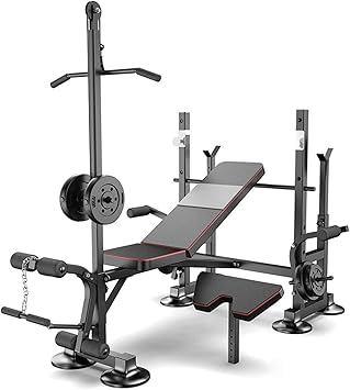Squat Rack Bench Set Adjustable Weight Bench for Full Body Workout Home Gym Exercise Fitness Machine Bench Strength Weights Equipment Without Barbell
