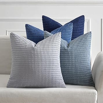 MIULEE Blue Decorative Pillow Covers 18x18 Inch Set of 4 Boho Western Farmhouse Home Decor Couch Throw Pillows Summer Coastal Corduroy Pillowcases Industrial for Sofa Living Room Bed