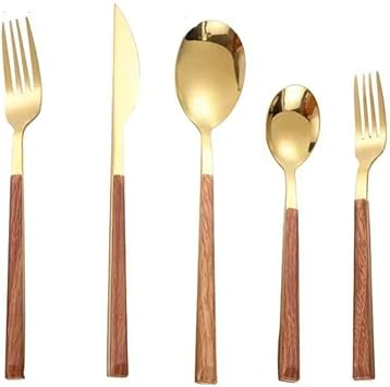 Stainless Steel Flatware Set, Mirror Polished Cutlery Utensil Set, Silverware Set Wooden Handle, Home Kitchen Eating Tableware Set for Hotel