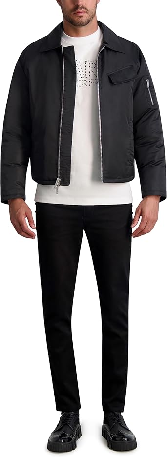 KARL LAGERFELD Men's Chest Pocket Exposed Zipper Puffer Jacket