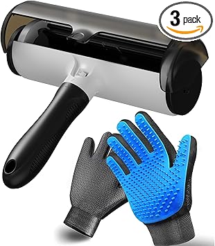 NVNAN Pet Hair Removal Glove for Dogs & Cats, 2-in-1 Deshedding Brush & Massage Mitt - Grooming Gloves for Shedding Control, Bathing and Washing, Safe for Short/Long Hair Pets 2-Pack (Blue)