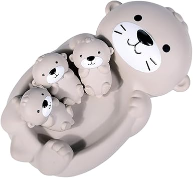 Miracland Otter Bath Toy Set - Mother and 3 Baby Otters, Lovely Family Tub Toy, Parent-Child Floating Water Toy, Soft Squeeze Bathtub Toy for Babies