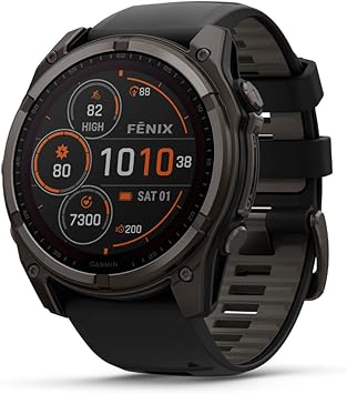 Garmin fēnix® 8 – 51 mm, Solar,Sapphire, Premium Multisport GPS Smartwatch, Connect,Long-Lasting Battery Life, Dive-Rated,Built-in LED Flashlight,Carbon Gray DLC Titanium with Pebble Gray Band