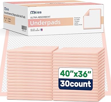 MKISS Extra Large Bed Pads 40" x 36"(30 Count), Disposable Super Absorbent Heavy Duty Incontinence Underpads, Thicken Chucks Pads for Adults, Children, Elderly and Pets