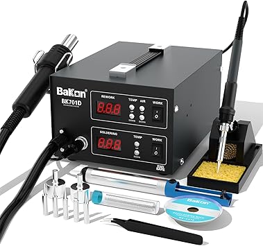 BK701D 700W Soldering Station, 2 In 1 Hot Air Rework & Soldering Iron Station, SMD ESD Safe Solder Station,Electronic Soldering Kit For Mobile Phone Laptop Repair or Circuit Board Soldering