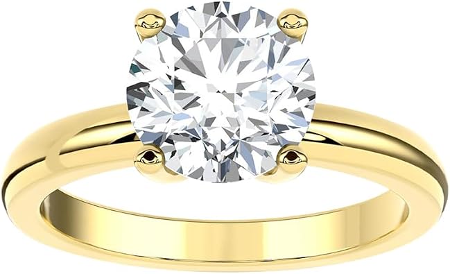 1 - 5 Carat Lab Grown Diamond Solitaire Engagement Ring for Women | 14K Yellow Gold Wedding Anniversary Band Ring E-F Color and VS1 Clarity