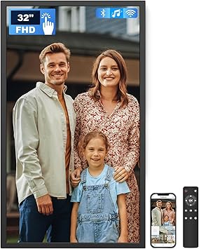 32 Inch FHD Extra Large Digital Picture Frame Touchscreen, 64GB FHD IPS WiFi Digital Photo Frame Remote, Share Photo/Video via Apps, Email, Auto-Rotate, Black