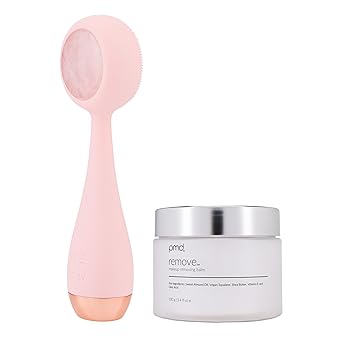 PMD Beauty Clean Pro - Electric Facial Cleansing Brush, Smart Facial Device with Silicone Brush & Heated Anti-Aging Aluminum, Gemstone, Precious Metal Massager, Blush with Remove Balm