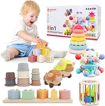 LUCKFUTURE Baby Toys 6 to 18 Months, 8 in 1 Montessori Toy Set, Educational Learning Toy for Toddlers Babies Sensory Toys Newborn Infant Gifts for Boys & Girls