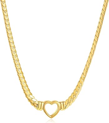 Solid 18k Gold Women'S Love Necklace, Real Gold Snake Bone Hollowed Out Heart-Shaped Pendant, Necklace, Women'S Jewelry Gift