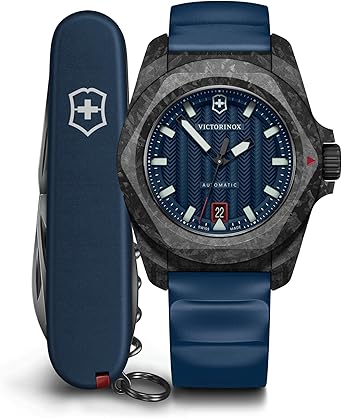 Victorinox I.N.O.X. Automatic Blue Dial Blue Rubber Strap Watch Set 41mm - 242022.1