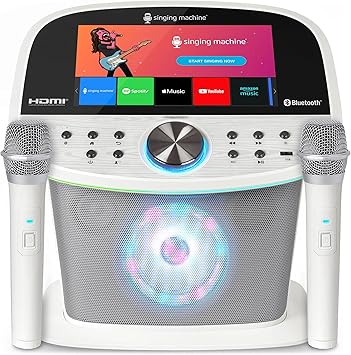 Singing Machine Platinum Plus All-in-One Karaoke Machine with 2 Wireless Microphones, Bluetooth & WiFi Speaker, Portable System with Premium Sound, App Compatible (YouTube, Spotify) for Home & Parties