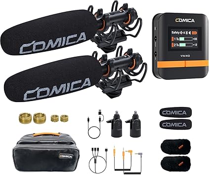 comica VM40 Combo Shotgun Microphone,Super Cardioid Dual-Channel Wireless Mic for Camera,Smartphone and PC