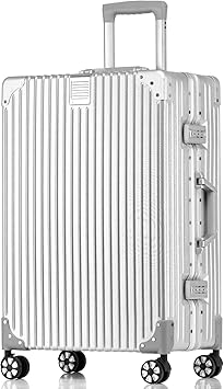 HotWay Carry On Luggage with Spinner Wheels, PC Hard Shell Zipperless Suitcase with Aluminum Frame and TSA Locks, 22x14x9 Airline Approved Lightweight Luggage for Business Travel (Silver, 20 Inch)
