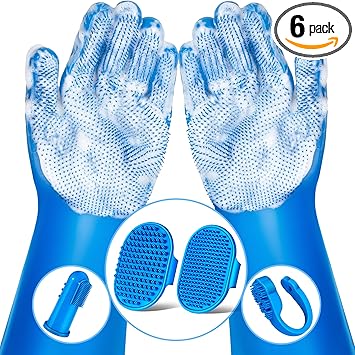 Augwind 6PCS Pet Grooming Kit for Dogs, Cats and Horses | Dog Washing Gloves | Cleanroom Gloves | Dog Bath Brush | Dog Bath Gloves | Dog Shampoo Brush | Dog Bath Supplies (Navy Blue)
