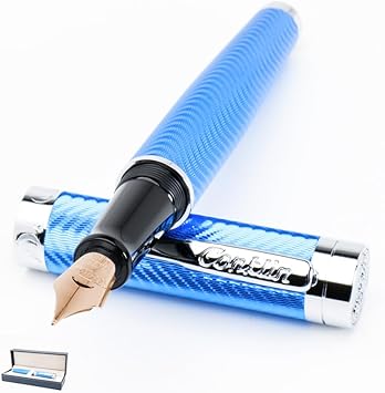 Conklin Herringbone Signature Fountain Pen Blue - 14K Flex Solid Gold Nib - Dynamic Flexibility & Elegant Design - Ideal Gift for Writers & Collectors