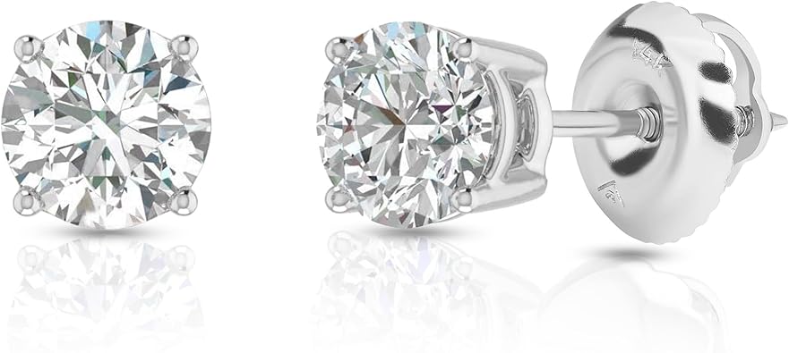 Amazon Essentials 0.25 to 1 Carat IGI Certified Solitaire Lab Grown Diamond Stud 14k Gold 4 Prong Round Cut Earrings (G-H Color VS1-VS2 Clarity)