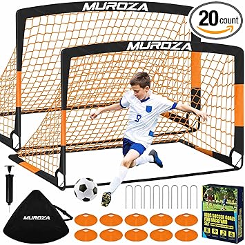 Soccer Goal, Kids Soccer Goals for Backyard Set, 2 Pack of Portable Pop Up Soccer Net with Soccer Ball, Cones, Complete Training Equipment for Youth, Toddler Outdoor Sports Games