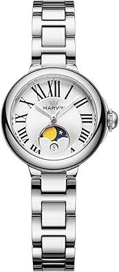 marvin Watches for Women Swiss Women's Watch with Stainless Steel Strap,28MM Sapphire Glass Dial,Quartz Movement,50M Waterproof