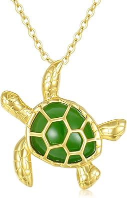 Blocaci Turtle Necklace 14k Solid Gold Sea Turtle Pendant for Women Jade Necklace Genuine Green Jade Gift for Her 18"