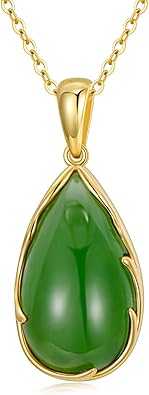 Blocaci Jade Necklace 14K Gold Green Jade Pendant Teardrop Necklace for Women 16"-18"