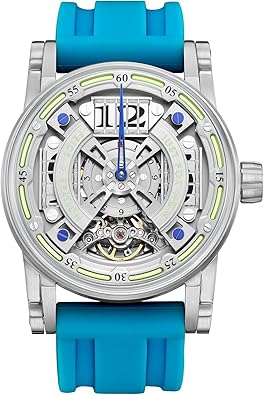 FEICE Watch for Men's Automatic Mechanical Skeleton Watch Titanium Steel 50M Waterproof Mens Wristwatch Luminous Analog Watches No Battery Silicone Strap, FM501 Blue