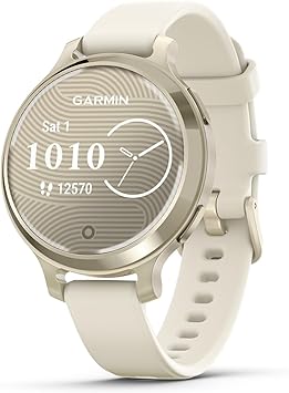 Garmin Lily® 2 Active, Small and Stylish Smartwatch, Built-in GPS, Hidden Display, Patterned Lens, Up to 9 Days Battery Life, Lunar Gold with Bone Silicone Band