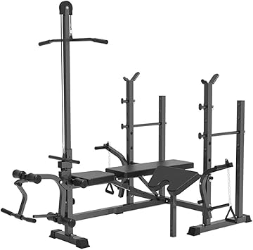 Full Body Exercise Weightlifting Bed Adjustable Olympic Weight Bench with Leg Developer and Squat Rack Lifting Machine Fitness Equipment Squat Rack (B)