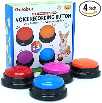 Gelabur Set of 4 Dog Buttons for Communication, Voice Recordable Buttons for Classroom, Dog Training Talking Buttons Starter Set, Pet Easy Speaking Buttons Tools