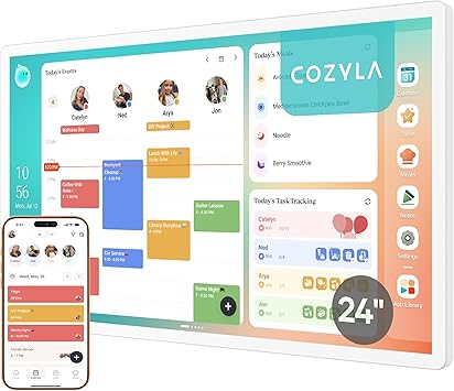Cozyla Calendar Plus 2: 24" Smart Digital Calendar Wall Touch Screen & No Subscription Family Dashboard, Electronic Display for Family System- Chore Chart, Meal Planner, Support App Store Wall Mount