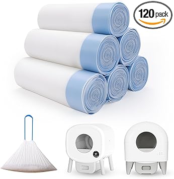 120 Count Cat Litter Box Liners for Fumoi and Fsitego Self Cleaning Litter Box, Extra Thick Heavy Duty Cat Litter Bags Replacement, 3-4 Gallons of Capacity