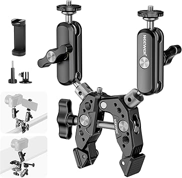 NEEWER Heavy Duty Super Clamp with Two 360° Dual Ball Head Magic Arms, 1/4" 3/8" Screw Threads, Phone & Action Camera Mount Adapter for Flat/Round Surface Compatible with GoPro DJI Insta360 DSLR