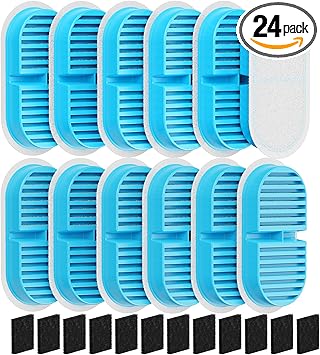 TOONIOOS Cat Filter Set: 24 Filters (Includes 12 Carbon + 12 Sponges) for TOONIOOS W2 Cat Water Fountain - 6 Month Supply