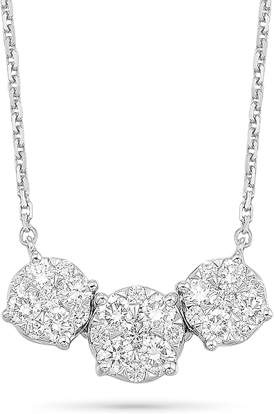 Diamond Delight 1 Carat Real Natural Diamond Trilogy Pendant Necklace for Women - 14k White Gold Pendant for Her - 18 Inch Chain Necklace - Horizontal Design (F, VS1, 1.00 cttw) Lobster Claw Clasp