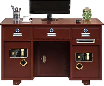 AMNOOL Safes Table Home Fireproof Safe Table,Large-Scale Business Office File Storage Cabinets,Steel Electronic Fingerprint Password Lock,with Pulley, Style2-1
