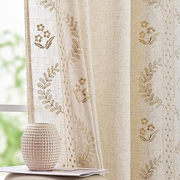 jinchan Belrose Linen Curtains for Bedroom Floral Curtains 108 Inch Length Linen Blend Beige Embroidered Drapes Farmhouse Flower Patterned Drapes for Living Room Window Treatments Set 2 Panels