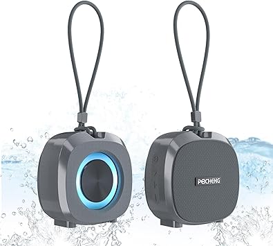 PEICHENG Speaker, Small Portable Bluetooth Wireless IPX5 Waterproof Shower Speaker,Loud Stereo Sound Deep Bass,TWS Paire, RGB Lights,Long Playtime for Outdoor Party, Great Gift,1PC(Gray)