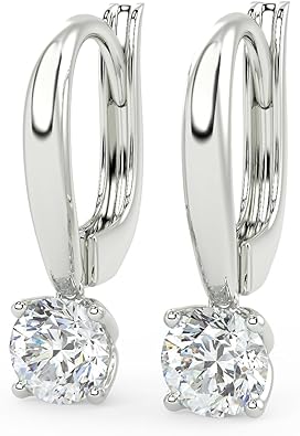 1/2 to 4 Carat Lab Grown Diamond Round Dangle Drop Earrings for Women in 14K Gold (D-E-F/G-H, VS1-VS2, 0.50 to 4.00 cttw) Brilliant Cut Diamond Lever Back