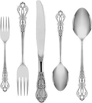 Silverware Set for 12, Stainless Steel Gorgeous Retro Royal Flatware Set, 60-Pieces Cutlery Tableware set, Kitchen utensils set Include Spoons And Forks Set, Mirror Finish, Dishwasher Safe